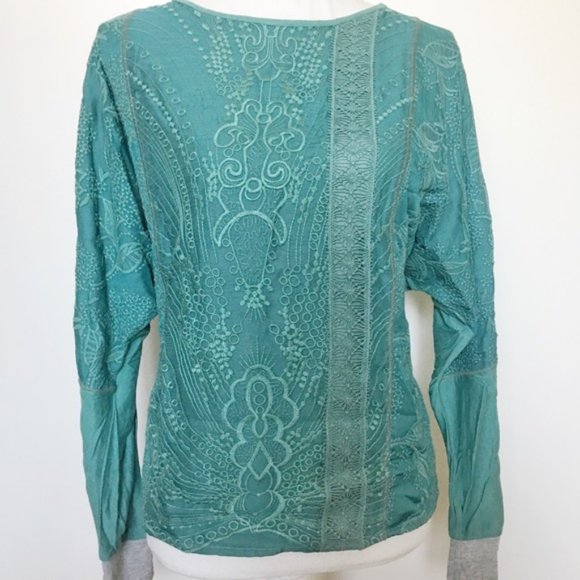 NWT Anthropologie Teal Green Tiny Kate Lacey Boho Batwing Embroidered Top Sz M - Picture 4 of 10